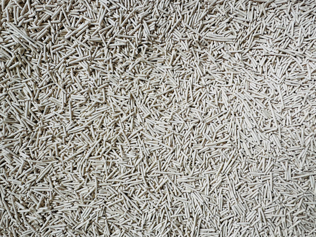 A close up of natural clumping tofu cat litter.