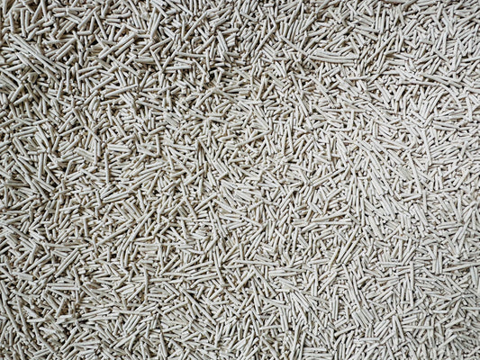 A close up of natural clumping tofu cat litter.