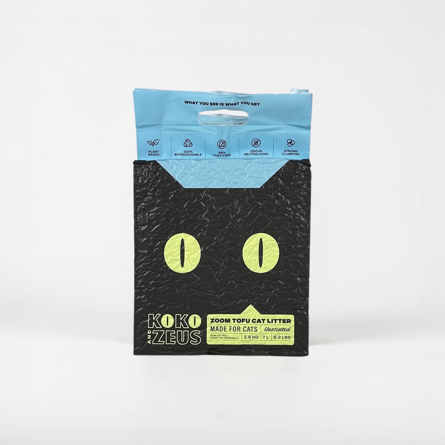 One Koko & Zeus ZOOM Tofu Cat Litter bag on a white background.