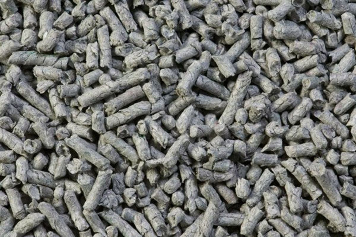 A close up of paper cat litter